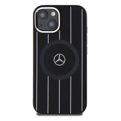 Zadní kryt Mercedes Liquid Silicon Stripes Pattern MagSafe pro Apple iPhone 15, černá