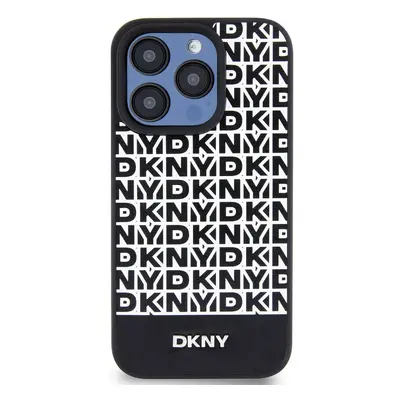 Zadní kryt DKNY PU Leather Repeat Pattern Bottom Stripe Magsafe pro Apple iPhone 15 Pro, černá