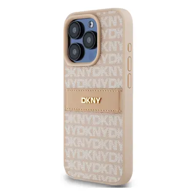 Zadní kryt DKNY PU Leather Repeat Pattern Tonal Stripe pro Apple iPhone 15 Pro, růžová