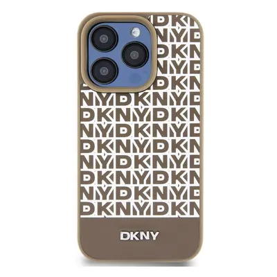 Zadní kryt DKNY PU Leather Repeat Pattern Bottom Stripe MagSafe pro Apple iPhone 15 Pro, hnědá