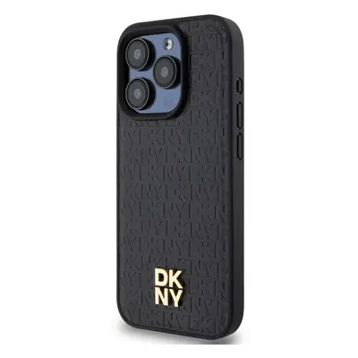 Zadní kryt DKNY PU Leather Repeat Pattern Stack Logo Magsafe pro Apple iPhone 15 Pro, černá