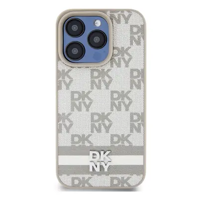 Zadní kryt DKNY PU Leather Checkered Pattern and Stripe pro Apple iPhone 14 Pro Max, béžová