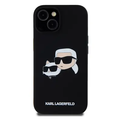 Zadní kryt Karl Lagerfeld Liquid Silicone Double Heads Magsafe pro Apple iPhone 15, černá