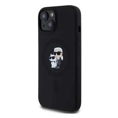 Zadní kryt Karl Lagerfeld Liquid Silicone Karl and Choupette Magsafe pro Apple iPhone 15, černá