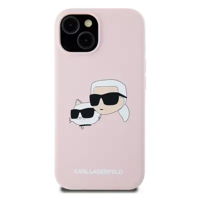 Zadní kryt Karl Lagerfeld Liquid Silicone Double Heads Magsafe pro Apple iPhone 15, růžová