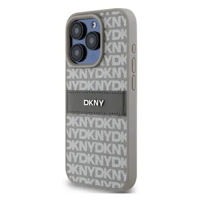 Zadní kryt DKNY PU Leather Repeat Pattern Tonal Stripe pro Apple iPhone 15 Pro Max, béžová