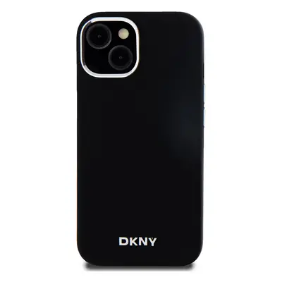 Zadní kryt DKNY Liquid Silicone Silver Metal Logo Magsafe pro Apple iPhone 15, černá