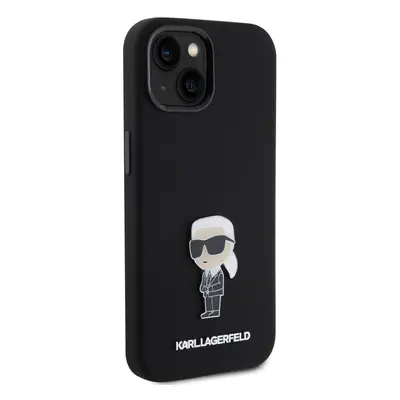 Zadní kryt Karl Lagerfeld Liquid Silicone Metal Ikonik pro Apple iPhone 15, černá