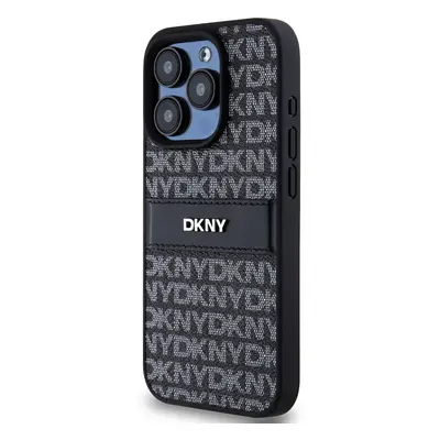 Zadní kryt DKNY PU Leather Repeat Pattern Tonal Stripe pro Apple iPhone 15 Pro Max, černá