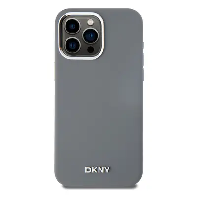 Zadní kryt DKNY Liquid Silicone Silver Metal Logo Magsafe pro Apple iPhone 15 Pro Max, šedá