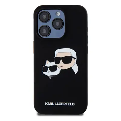 Zadní kryt Karl Lagerfeld Liquid Silicone Double Heads Magsafe pro Apple iPhone 15 Pro, černá