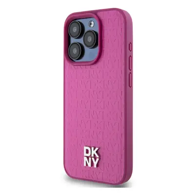 Zadní kryt DKNY PU Leather Repeat Pattern Stack Logo Magsafe pro Apple iPhone 15 Pro, růžová