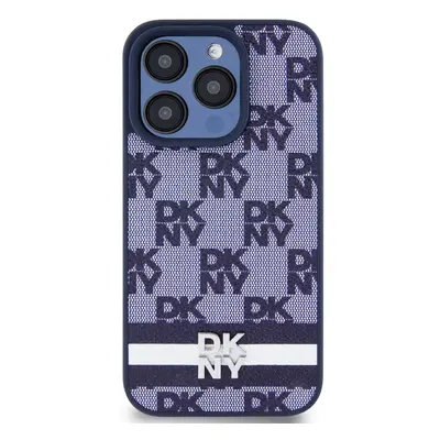 Zadní kryt DKNY PU Leather Checkered Pattern and Stripe pro Apple iPhone 15 Pro Max, modrá