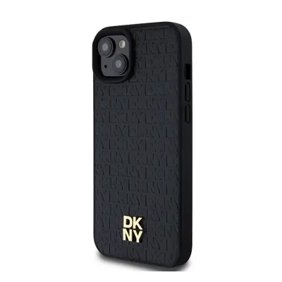 Zadní kryt DKNY PU Leather Repeat Pattern Stack Logo Magsafe pro Apple iPhone 15 Plus, černá