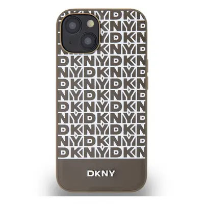 Zadní kryt DKNY PU Leather Repeat Pattern Bottom Stripe MagSafe pro Apple iPhone 14, hnědá