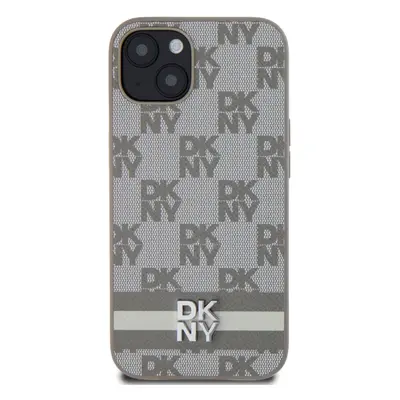 Zadní kryt DKNY PU Leather Checkered Pattern and Stripe pro Apple iPhone 13, béžová