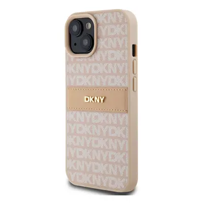 Zadní kryt DKNY PU Leather Repeat Pattern Tonal Stripe pro Apple iPhone 15, růžová