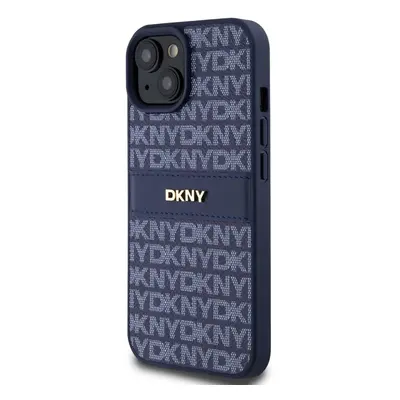 Zadní kryt DKNY PU Leather Repeat Pattern Tonal Stripe pro Apple iPhone 15, modrá