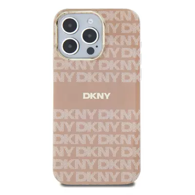 Zadní kryt DKNY PU Leather Repeat Pattern Tonal Stripe MagSafe pro Apple iPhone 15 Pro Max, růžo