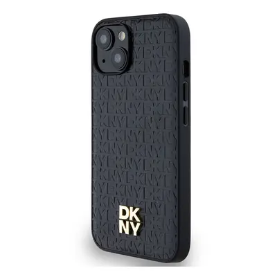 Zadní kryt DKNY PU Leather Repeat Pattern Stack Logo Magsafe pro Apple iPhone 15, černá