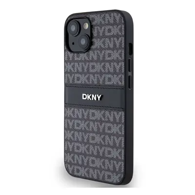 Zadní kryt DKNY PU Leather Repeat Pattern Tonal Stripe pro Apple iPhone 14, černá