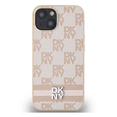 Zadní kryt DKNY PU Leather Checkered Pattern and Stripe pro Apple iPhone 14, růžová