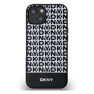 Zadní kryt DKNY PU Leather Repeat Pattern Bottom Stripe MagSafe pro Apple iPhone 14, černá