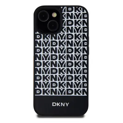 Zadní kryt DKNY PU Leather Repeat Pattern Bottom Stripe MagSafe pro Apple iPhone 15, černá