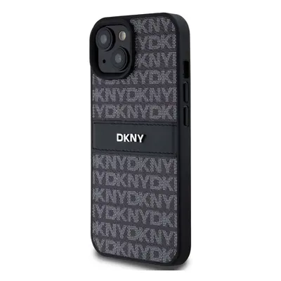 Zadní kryt DKNY PU Leather Repeat Pattern Tonal Stripe pro Apple iPhone 15, černá