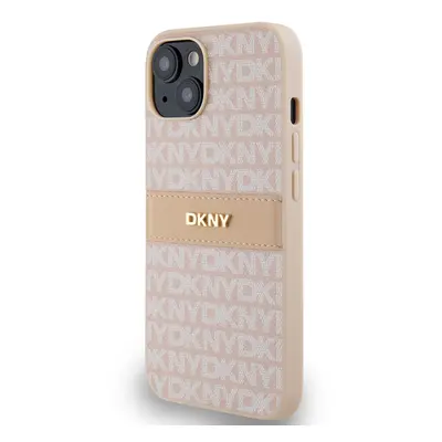 Zadní kryt DKNY PU Leather Repeat Pattern Tonal Stripe pro Apple iPhone 14, růžová