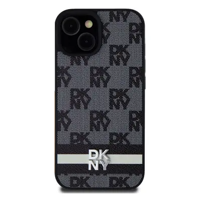 Zadní kryt DKNY PU Leather Checkered Pattern and Stripe pro Apple iPhone 15, černá