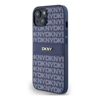 Zadní kryt DKNY PU Leather Repeat Pattern Tonal Stripe pro Apple iPhone 14, modrá