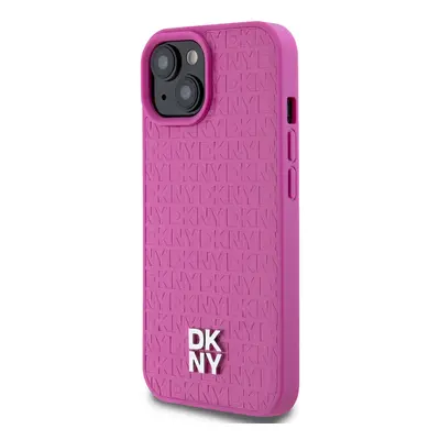 Zadní kryt DKNY PU Leather Repeat Pattern Stack Logo Magsafe pro Apple iPhone 15, růžová