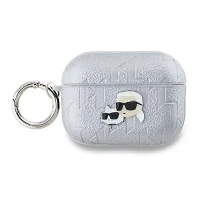 Pouzdro Karl Lagerfeld PU Embossed Choupette Heads pro AirPods Pro, stříbrná