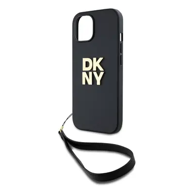 Zaní kryt DKNY PU Leather Stack Logo Wrist Strap pro Apple iPhone 14, černá