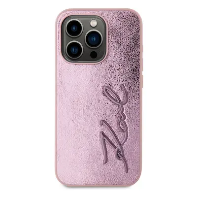 Zadní kryt Karl Lagerfeld Wrinkled PU Signature Logo pro Apple iPhone 15 Pro, růžová