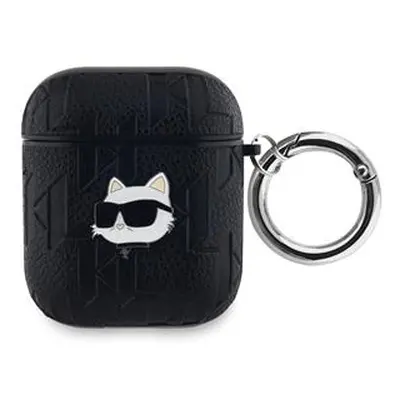 Pouzdro Karl Lagerfeld PU Embossed Choupette Head pro AirPods 1/2, černá