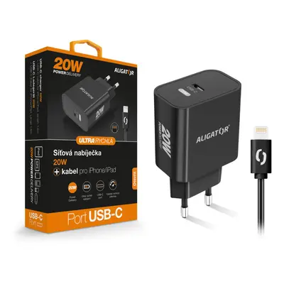 Aligator PD 20W rychlá nabíječka USB-C s kabelem USB-C/Lightning černá