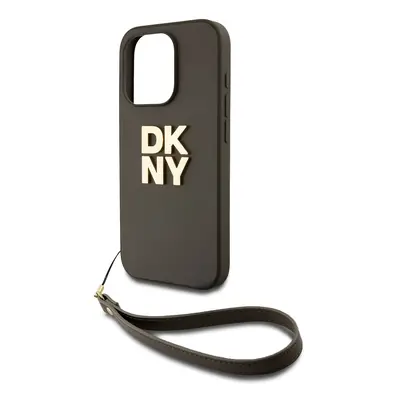 Zaní kryt DKNY PU Leather Stack Logo Wrist Strap pro Apple iPhone 15 Pro Max, zelená