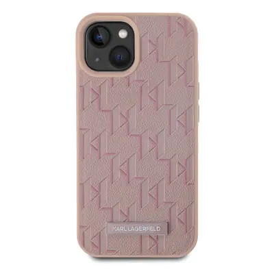 Zadní kryt Karl Lagerfeld PU Leather Monogram Metal Logo Magsafe pro Apple iPhone 15, růžová