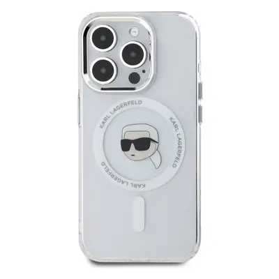 Zadní kryt Karl Lagerfeld IML Karl Head Metal Frame MagSafe pro Apple iPhone 15 Pro, transparen