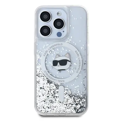 Zadní kryt Karl Lagerfeld Liquid Glitter Choupette Head Magsafe Apple iPhone 15 Pro, transparent