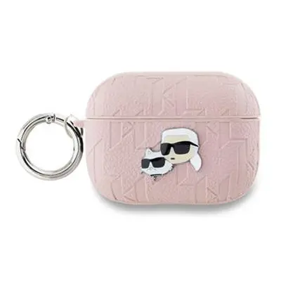 Pouzdro Karl Lagerfeld PU Embossed Choupette Heads pro AirPods Pro, růžová