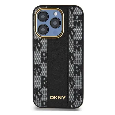 Zadní kryt DKNY PU Leather Checkered Pattern Magsafe pro Apple iPhone 15 Pro Max, černá