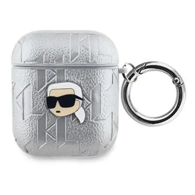 Pouzdro Karl Lagerfeld PU Embossed Karl Head pro AirPods 1/2, stříbrná