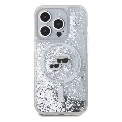 Zadní kryt Karl Lagerfeld Liquid Glitter Karl and Choupette Heads MagSafe pro Apple iPhone 15 Pr