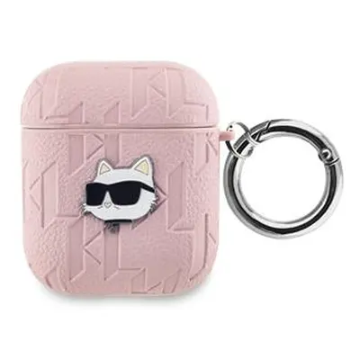 Pouzdro Karl Lagerfeld PU Embossed Choupette Head pro AirPods 1/2, růžová