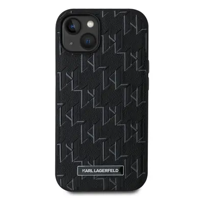 Zadní kryt Karl Lagerfeld PU Leather Monogram Metal Logo Magsafe pro Apple iPhone 14, černá