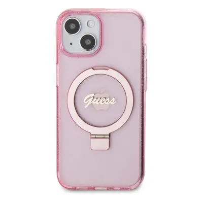 Zadní kryt Guess IML Ring Stand Glitter MagSafe pro Apple iPhone 15, pink