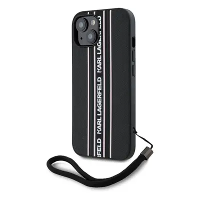 Zadní kryt Karl Lagerfeld PU Saffiano Athleisure Stripe and Strap pro Apple iPhone 15, růžová